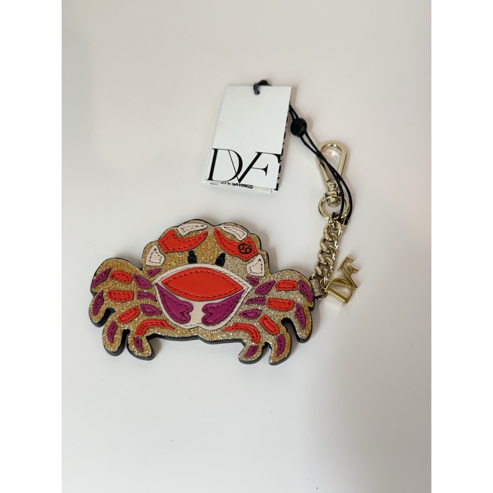 Diane von Furstenberg DVF Leather Crab Keychain Bag Charm Glitter 4" NWT